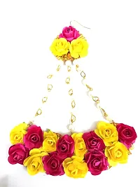 Naazz Flower Jewellery Set for Haldi Baby Shower Mehendi Godbharai Yellow and Pink Paper Set for Women and Girls-thumb2