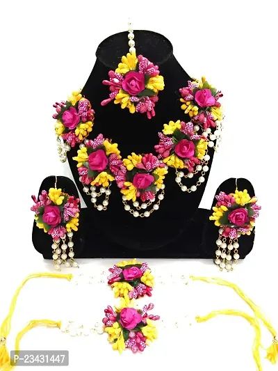 Naazz Fabric  Paper Flower Jewellery Set for Girls  Women (Yellow)-thumb0