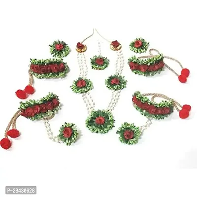 Balika Vadhu Flower Jewellery Designer Jwellery Set for Women  Girls (Mehandi/Haldi /Bridal/Baby Shower/Party/wedding) (Green Red)-thumb0
