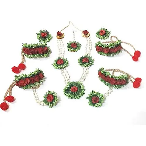 Balika Vadhu Flower Jewellery Designer Jwellery Set for Women Girls (Mehandi/Haldi /Bridal/Baby Shower/Party/wedding) (Green Red)