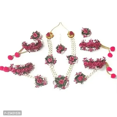Balika Vadhu Flower Jewellery Designer Jwellery Set for Women  Girls (Mehandi/Haldi /Bridal/Baby Shower/Party/wedding) (Pink Purple)-thumb0