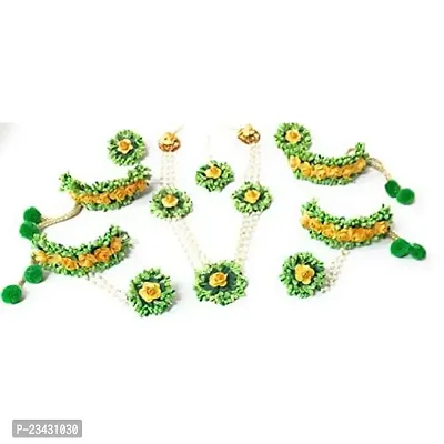 Balika Vadhu Flower Jewellery Designer Jwellery Set for Women  Girls (Mehandi/Haldi /Bridal/Baby Shower/Party/wedding) (Green Yellow)-thumb0