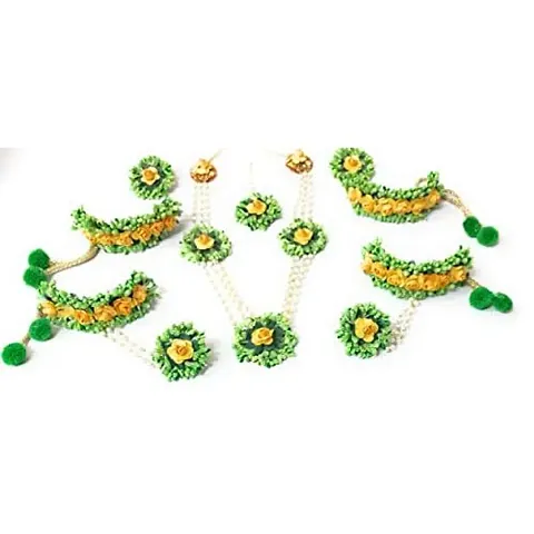 Balika Vadhu Flower Jewellery Designer Jwellery Set for Women Girls (Mehandi/Haldi /Bridal/Baby Shower/Party/wedding) (Green Yellow)