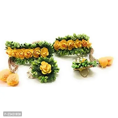 Balika Vadhu Flower Jewellery Designer Jwellery Set for Women  Girls (Mehandi/Haldi /Bridal/Baby Shower/Party/wedding) (Green Yellow)-thumb3