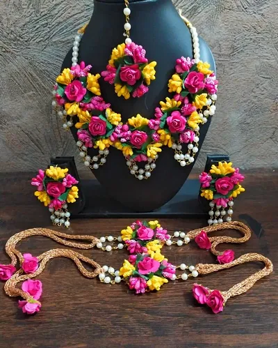 Beautiful Fabric Necklace With Earring, Mangtika, Bracelet & Ring