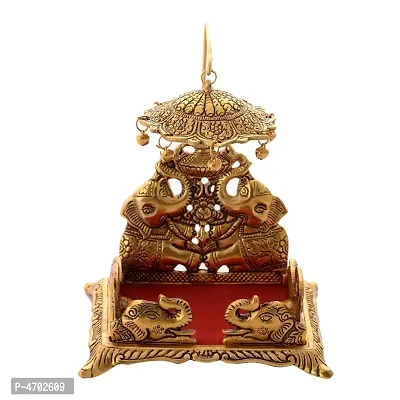 Krishna Ladoo/Laddu Bal Gopal Metal Singhasan, Religious Puja Gifts and Decor, Showpiece (7 x 5.5 x 4.5 inch, Gold)-thumb0