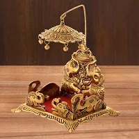 Krishna Ladoo/Laddu Bal Gopal Metal Singhasan, Religious Puja Gifts and Decor, Showpiece (7 x 5.5 x 4.5 inch, Gold)-thumb1