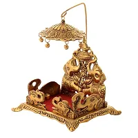 Krishna Ladoo/Laddu Bal Gopal Metal Singhasan, Religious Puja Gifts and Decor, Showpiece (7 x 5.5 x 4.5 inch, Gold)-thumb2
