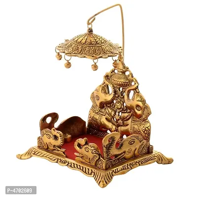 Krishna Ladoo/Laddu Bal Gopal Metal Singhasan, Religious Puja Gifts and Decor, Showpiece (7 x 5.5 x 4.5 inch, Gold)-thumb3