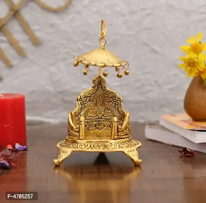 Craftsai Exports  Metal Singhasan Oval Shaped for Ganesha Krishna God Idols - Gold Plated Ladoo Gopal Pooja Chowki for Temple Mandir Puja Idol Decoration Items-thumb0
