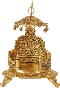 Craftsai Exports  Metal Singhasan Oval Shaped for Ganesha Krishna God Idols - Gold Plated Ladoo Gopal Pooja Chowki for Temple Mandir Puja Idol Decoration Items-thumb1