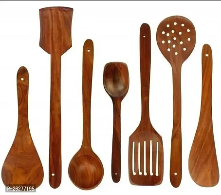 Sublime Arts Spatula Set of 7 Non-Stick Wooden Serving | Cooking Kitchen Spoon-thumb0