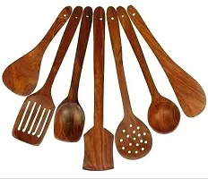 Sublime Arts  Non-Stick Mixing and Turning Handmade Wooden Heat Resistant Kitchen Utensils Spoon Set Ideal for Serving and Cooking Food Items (Set of 7, Brown)-thumb1