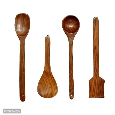 Sublime Arts Wooden Spoon Set for Cooking Includes Frying Serving Spatula Chapati Dessert Rice Spoons Wooden for Nonstick Cookware Kitchen Utensils and Cooking Spoon (Set of 4)