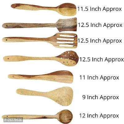 Sublime Arts Non Chemical Spoon Set for Kitchen Lovers Brown Yellowish Kitchen Tool Set Wooden Dessert Spoon, Serving Spoon, Salad Spoon, Soup Spoon, Table Spoon Set  (Pack of 7)-thumb3