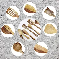 Sublime Arts Non Chemical Spoon Set for Kitchen Lovers Brown Yellowish Kitchen Tool Set Wooden Dessert Spoon, Serving Spoon, Salad Spoon, Soup Spoon, Table Spoon Set  (Pack of 7)-thumb4