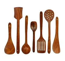 Sublime Arts Wooden Serving And Cooking Spoons Wood Brown Spoons Kitchen Utensil Set Of 7-thumb1