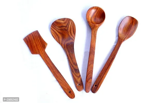 Sublime Arts Wooden Serving And Cooking Spoons Wood Brown Spoons Kitchen Utensil Set Of 4-thumb0