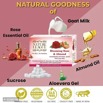 NATURE LEAGUE BLOOMING ROSE  ALMOND, Natural, Oil Control, Anti-acne, Skin Hydrating, Exfoliating Handmade Bathing Soap, With Natural Oils  Goat Milk, SLS  Paraben Free, Pack of 6 (600 gms)-thumb3