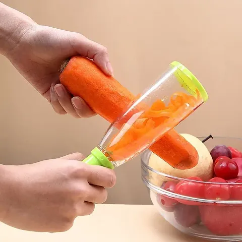 Onkar Peeler for Vegetables & Fruit Peeler with Storage Container for Collecting Skin of Vegetables & Fruits like Apple Cucumber Potato etc.Sharp Blades and Non-BPA Material Multicolor (Pack of 1 Pcs)