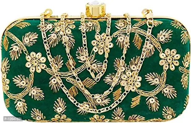 Zoya Gems & Jewellery Women's Clutch Green Women Sling Bag Wedding Box Bag