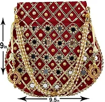 Zoya Gems & Jewellery Maroon Potli Wristlets Ethnic Potli For Women's | Designer Rajasthani Style Royal Clutch Silk Batwa | Zari Work Potli | Bridal Potli | Potli Bags-thumb1