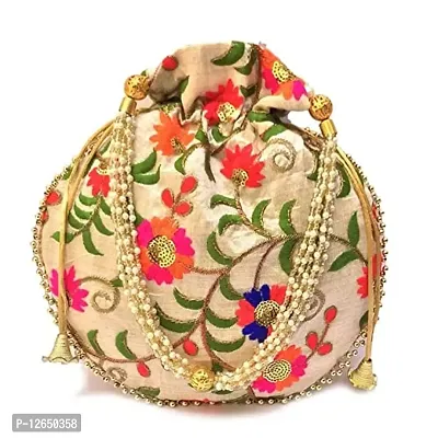 Zoya Gems & Jewellery Multi-Color Women Wristlets Ethnic Potli For Women | Designer Rajasthani Style Royal Clutch Silk Batwa | Zari Work Potli | Bridal Potli |