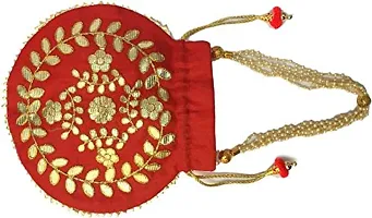 Zoya Gems & Jewellery Women?s Handbag, Wedding Potli Bag, Evening Bags, Designer Silk Potli Bag, Red Potli Bag Purse, Indian Ethnic Potli Bag, Gota Patti Handbag-thumb1