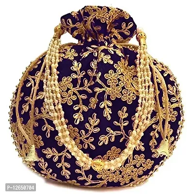 Zoya Gems & Jewellery Potli Wristlets Ethnic Potli For Women's | Designer Rajasthani Style Royal Clutch Silk Batwa | Zari Work Potli | Bridal Potli | Potli Bags