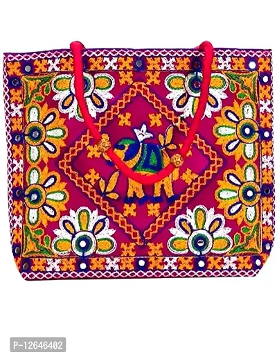 Zoya Gems & Jewellery Pink Rajasthani Collection and Ethnic Cotton Silk Handmade Handbag for Women-thumb0