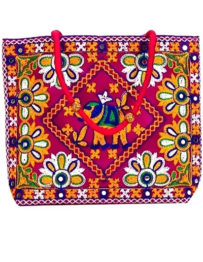 Zoya Gems & Jewellery Pink Rajasthani Collection and Ethnic Cotton Silk Handmade Handbag for Women