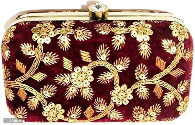 Zoya Gems & Jewellery Fancy Party Maroon Box Clutch-thumb0