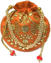 Zoya Gems & Jewellery Women?s Handbag, Wedding Potli Bag, Evening Bags, Designer Silk Potli Bag, Orange Potli Bag Purse, Indian Ethnic Potli Bag, Gota Patti Handbag-thumb2