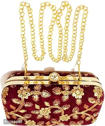 Zoya Gems & Jewellery Fancy Party Maroon Box Clutch-thumb2