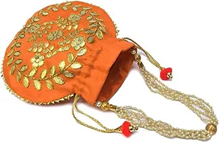 Zoya Gems & Jewellery Women?s Handbag, Wedding Potli Bag, Evening Bags, Designer Silk Potli Bag, Orange Potli Bag Purse, Indian Ethnic Potli Bag, Gota Patti Handbag-thumb1