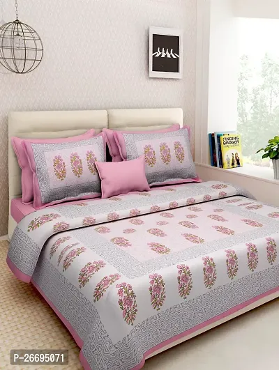 Fancy Cotton Blend Pink Printed Double Bedsheet With Pillow Covers-thumb0