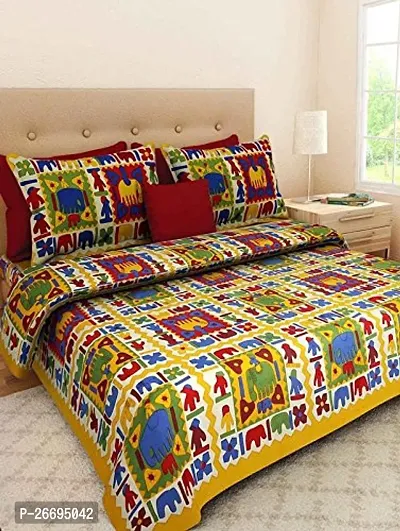 Fancy Cotton Blend Multicoloured Printed Double Bedsheet With Pillow Covers