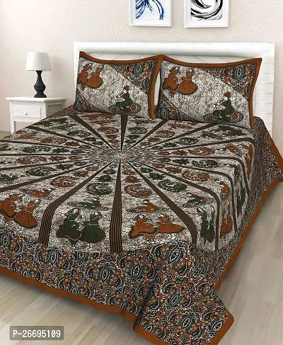 Fancy Cotton Blend Multicoloured Printed Double Bedsheet With Pillow Covers-thumb0