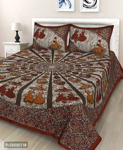 Fancy Cotton Blend Multicoloured Printed Double Bedsheet With Pillow Covers