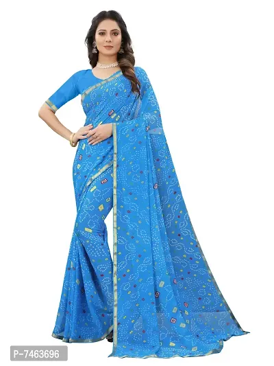 Stylish Fancy Beautiful Chiffon Bandhej Print Saree With Blouse For Women-thumb0