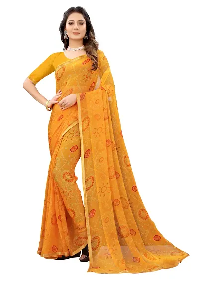 Chiffon Bandhej Print Sarees with Blouse Piece