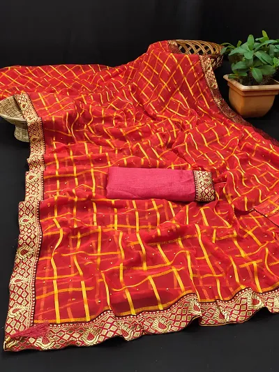 Attractive Poly Chiffon Saree with Blouse piece