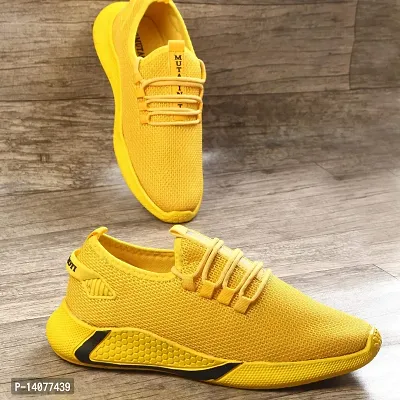 MUTAQINOTI Yellow Mens Running Walking Sports Gym Shoes Size 6 UK-thumb3