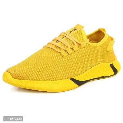 MUTAQINOTI Yellow Mens Running Walking Sports Gym Shoes Size 6 UK-thumb0