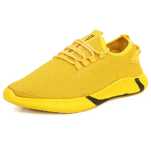 MUTAQINOTI Yellow Mens Running Walking Sports Gym Shoes Size 6 UK
