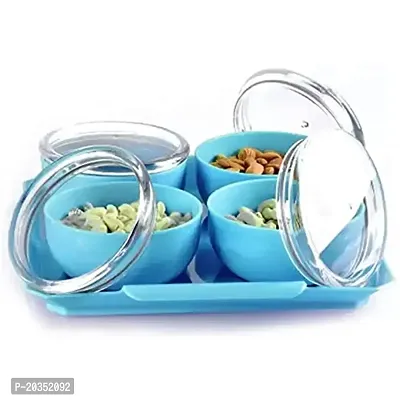 Solomon? Serving Tray with 4Pcs Air Tight Bowl Set for Dry Fruits Mukhavas Chocolates Sweets Snacks Storage Bowl (Blue)-thumb0
