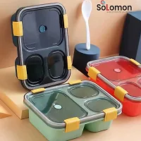 Solomon? Tokyo Lunch Box 3 Compartment Plastic Lunch Box, Tiffin Box for Boys, Girls, School  Office Men (1000 ML) (1000 ML, Green)-thumb3