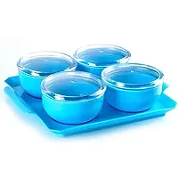 Solomon? Serving Tray with 4Pcs Air Tight Bowl Set for Dry Fruits Mukhavas Chocolates Sweets Snacks Storage Bowl (Blue)-thumb3