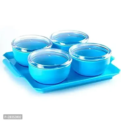 Solomon? Serving Tray with 4Pcs Air Tight Bowl Set for Dry Fruits Mukhavas Chocolates Sweets Snacks Storage Bowl (Blue)-thumb4