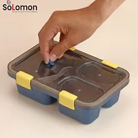 Solomon? Tokyo Lunch Box 3 Compartment Plastic Lunch Box, Tiffin Box for Boys, Girls, School  Office Men (1000 ML) (1000 ML, Blue)-thumb1